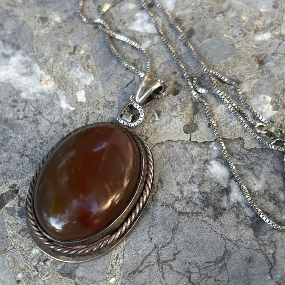 Silver Necklace With Jasper Pendant